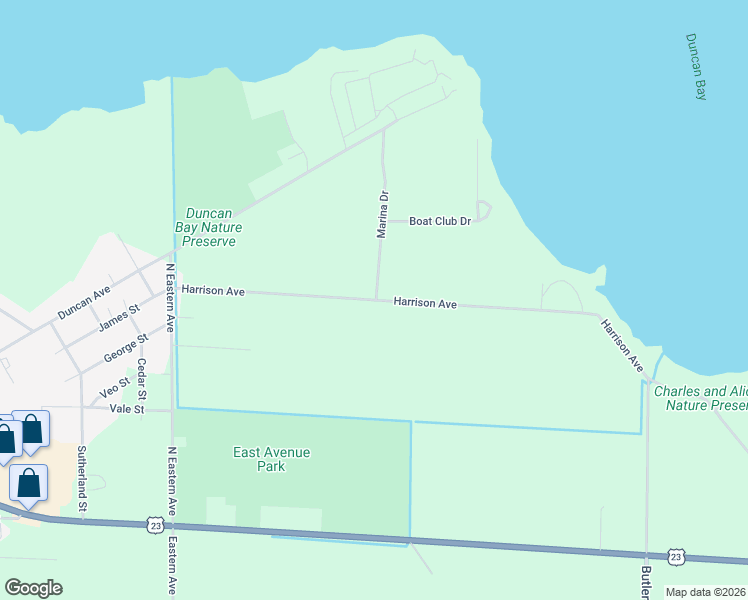 map of restaurants, bars, coffee shops, grocery stores, and more near 1848 Harrison Avenue in Cheboygan