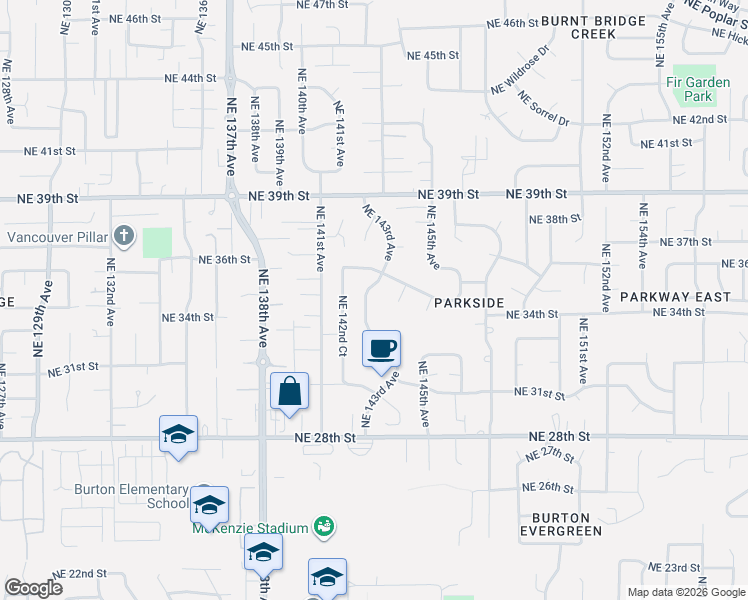 map of restaurants, bars, coffee shops, grocery stores, and more near 3311 Northeast 143rd Avenue in Vancouver