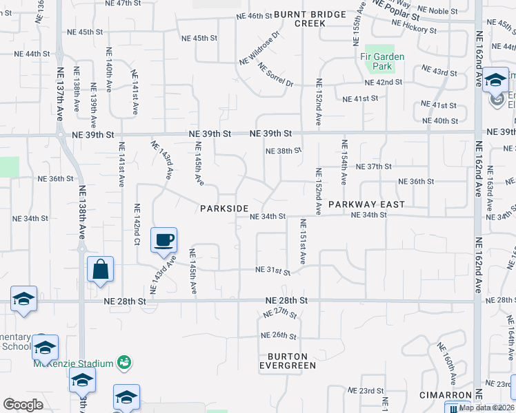 map of restaurants, bars, coffee shops, grocery stores, and more near 14805 Northeast 34th Street in Vancouver