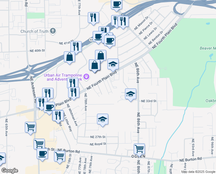 map of restaurants, bars, coffee shops, grocery stores, and more near 3305 Northeast 79th Avenue in Vancouver