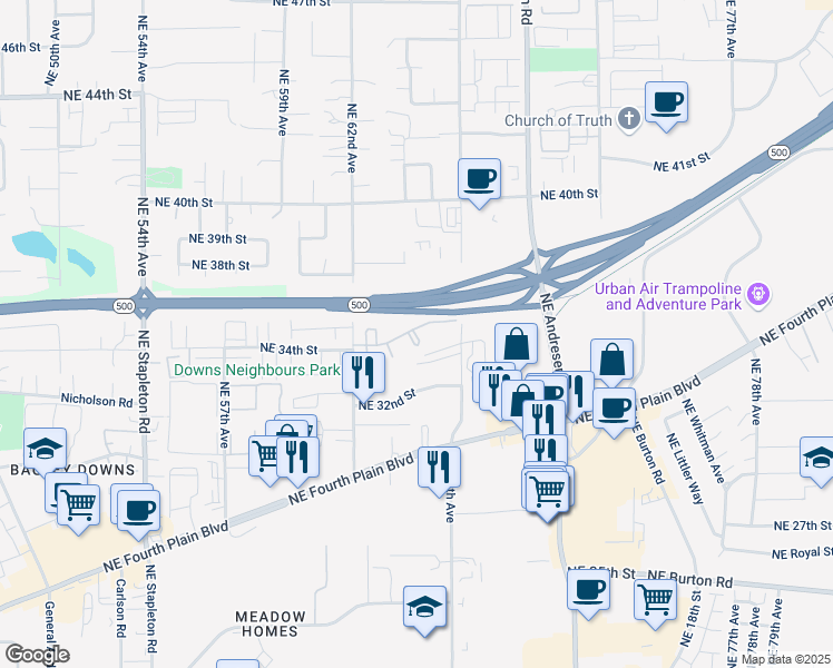 map of restaurants, bars, coffee shops, grocery stores, and more near 3409 Northeast 62nd Avenue in Vancouver