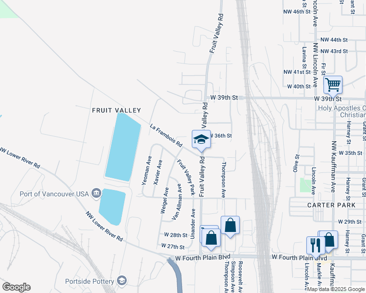 map of restaurants, bars, coffee shops, grocery stores, and more near Unander Avenue in Vancouver