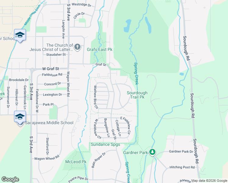 map of restaurants, bars, coffee shops, grocery stores, and more near 3643 Graf Street in Bozeman