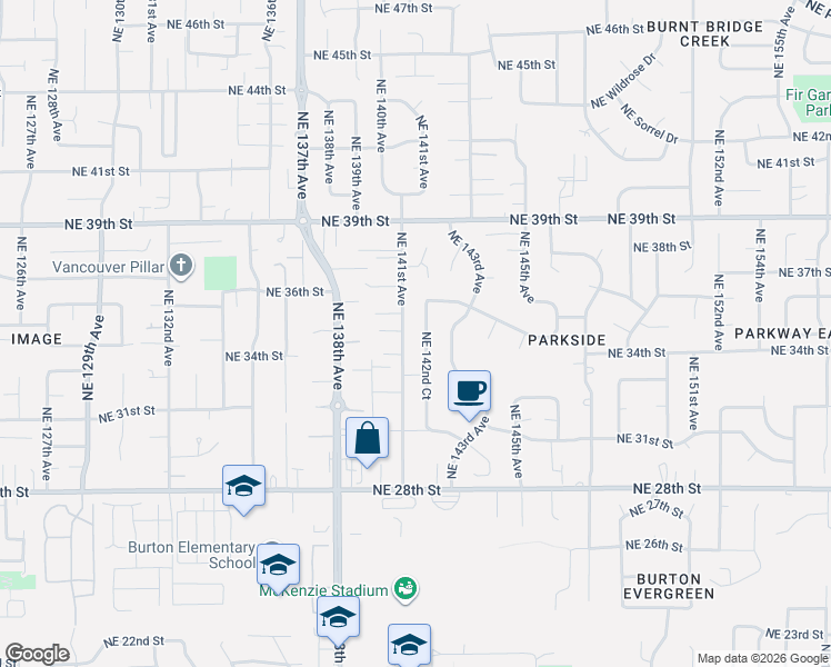 map of restaurants, bars, coffee shops, grocery stores, and more near 3411 Northeast 141st Avenue in Vancouver