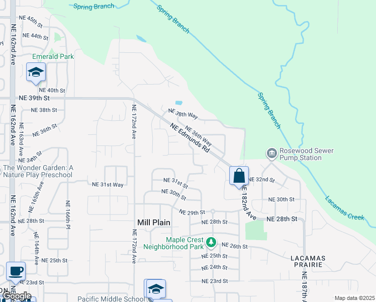 map of restaurants, bars, coffee shops, grocery stores, and more near 17519 Northeast 34th Street in Vancouver