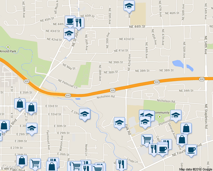 map of restaurants, bars, coffee shops, grocery stores, and more near 3903 Northeast 35th Circle in Vancouver