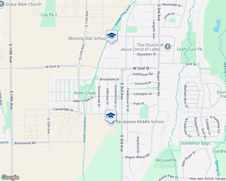 map of restaurants, bars, coffee shops, grocery stores, and more near 3211 Gardenbrook Lane in Bozeman
