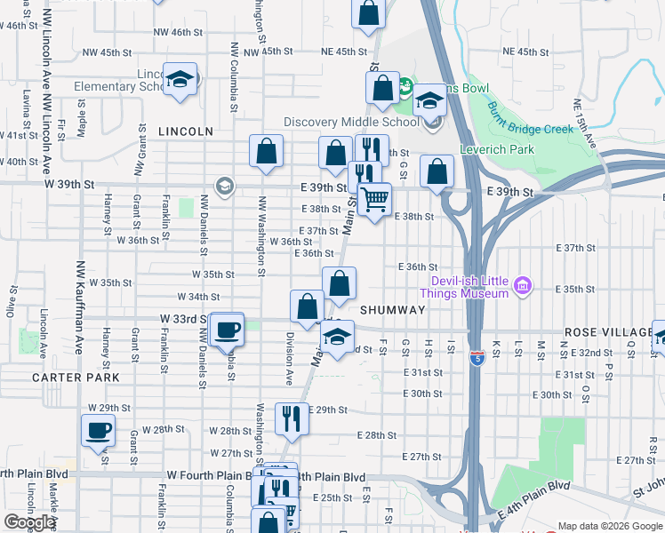 map of restaurants, bars, coffee shops, grocery stores, and more near 3506 Main Street in Vancouver