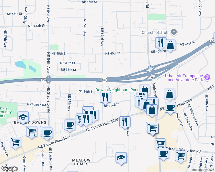 map of restaurants, bars, coffee shops, grocery stores, and more near 3409 Northeast 62nd Avenue in Vancouver