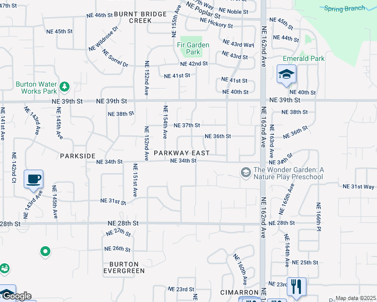 map of restaurants, bars, coffee shops, grocery stores, and more near 3518 Northeast 157th Avenue in Vancouver