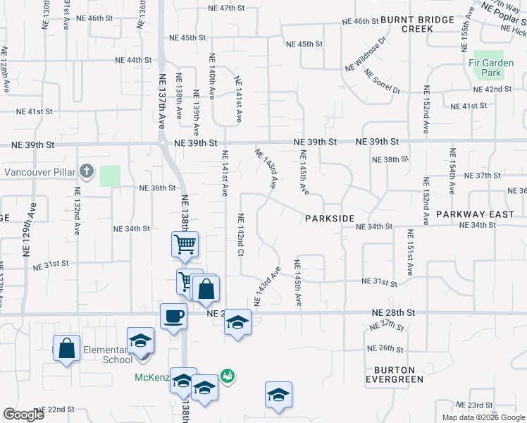 map of restaurants, bars, coffee shops, grocery stores, and more near 3508 Northeast 143rd Avenue in Vancouver