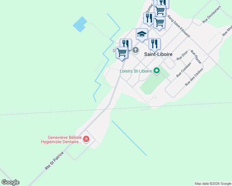 map of restaurants, bars, coffee shops, grocery stores, and more near 213 Rue Saint-Patrice in Saint-Liboire