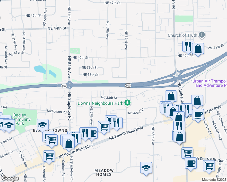 map of restaurants, bars, coffee shops, grocery stores, and more near 6000 Northeast 35th Circle in Vancouver