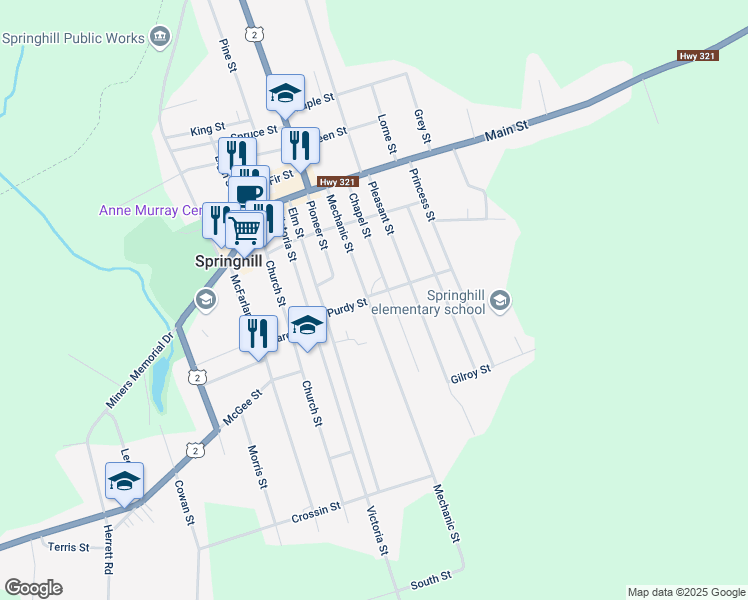 map of restaurants, bars, coffee shops, grocery stores, and more near 39 Mechanic Street in Springhill