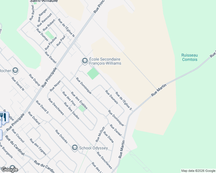 map of restaurants, bars, coffee shops, grocery stores, and more near 229 Rue de l'Église Sud in Montérégie