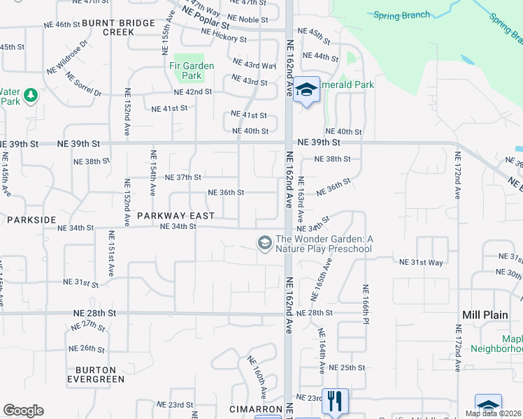 map of restaurants, bars, coffee shops, grocery stores, and more near 3507 Northeast 160th Court in Vancouver