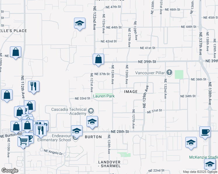 map of restaurants, bars, coffee shops, grocery stores, and more near 12318 Northeast 35th Street in Vancouver