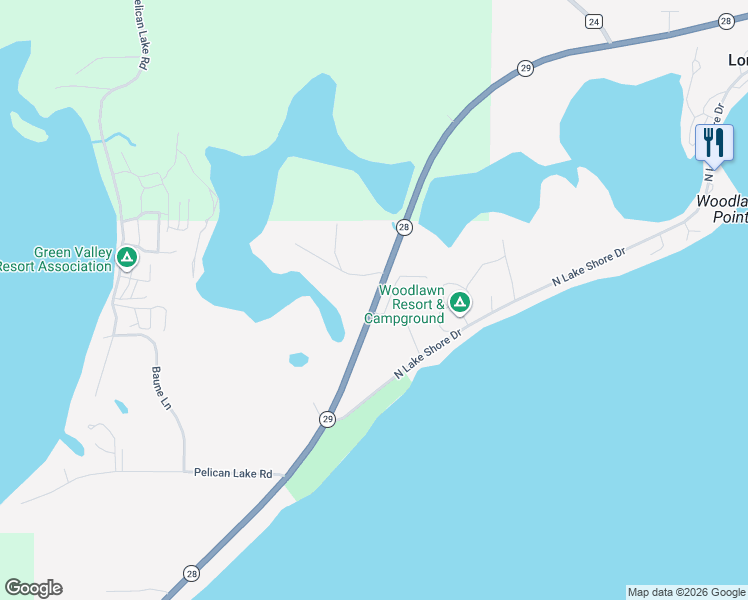 map of restaurants, bars, coffee shops, grocery stores, and more near 24234 Minnesota 28 in Long Beach