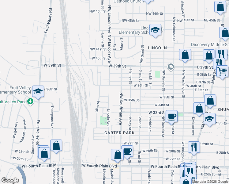 map of restaurants, bars, coffee shops, grocery stores, and more near 1019 West 36th Street in Vancouver