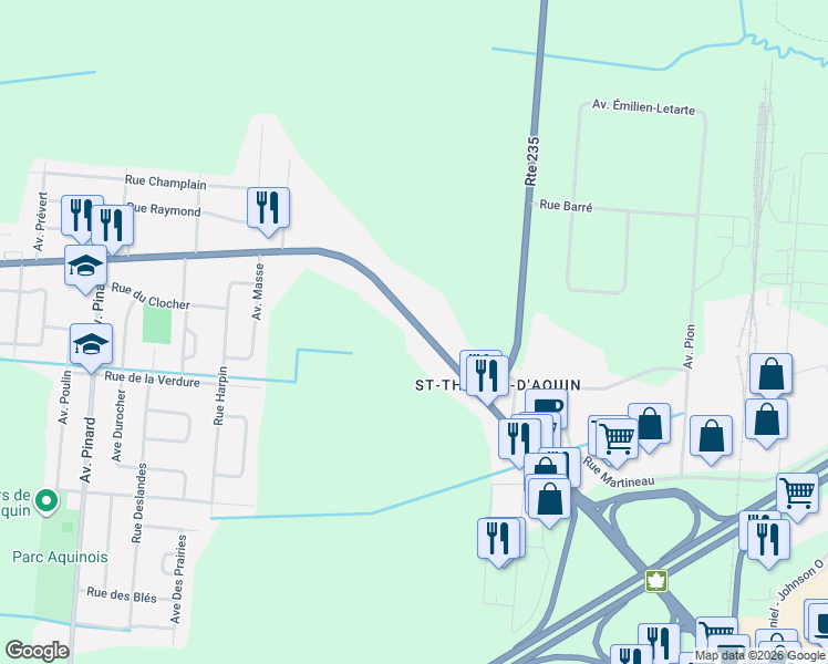 map of restaurants, bars, coffee shops, grocery stores, and more near 6095 Boulevard Laframboise in Saint-Hyacinthe