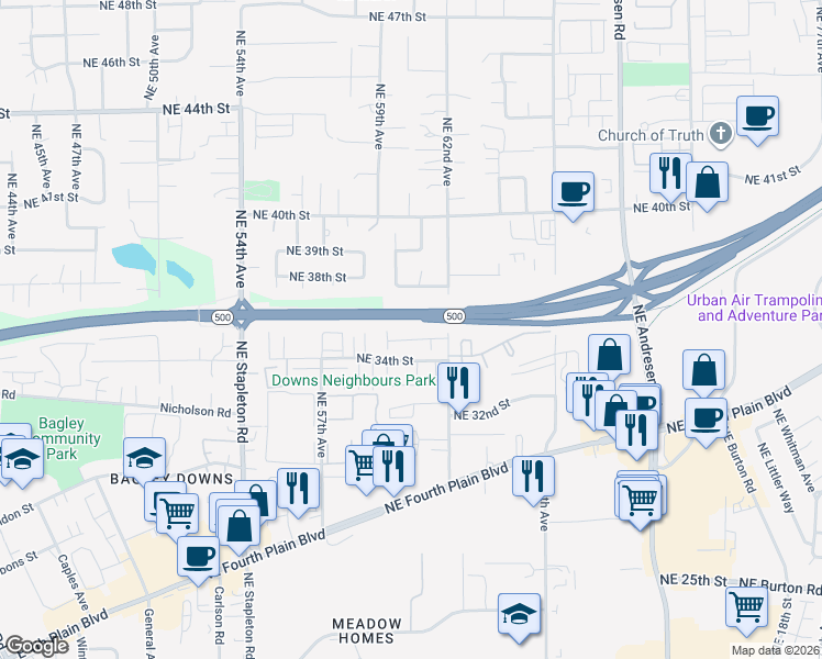 map of restaurants, bars, coffee shops, grocery stores, and more near 6013 Northeast 37th Street in Vancouver