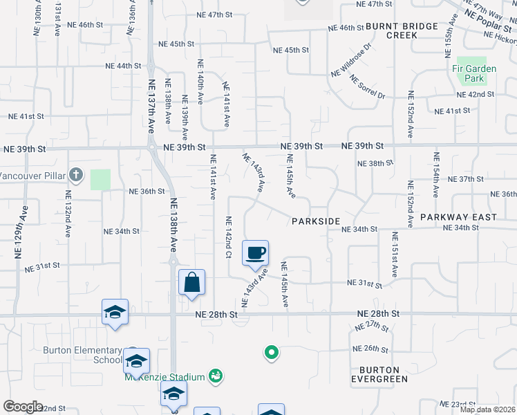 map of restaurants, bars, coffee shops, grocery stores, and more near 3508 Northeast 143rd Avenue in Vancouver