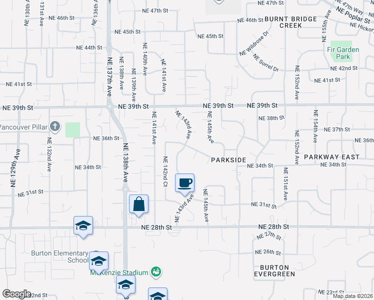 map of restaurants, bars, coffee shops, grocery stores, and more near 3508 Northeast 143rd Avenue in Vancouver