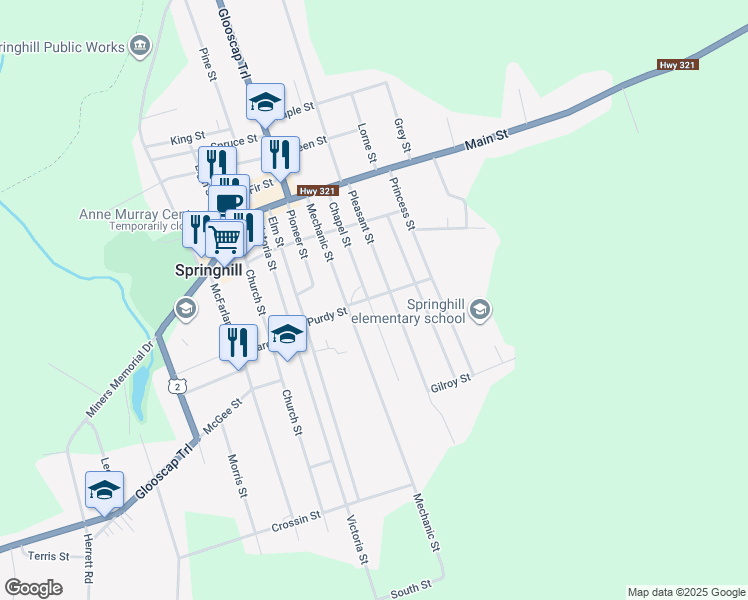 map of restaurants, bars, coffee shops, grocery stores, and more near 44 Chapel Street in Springhill