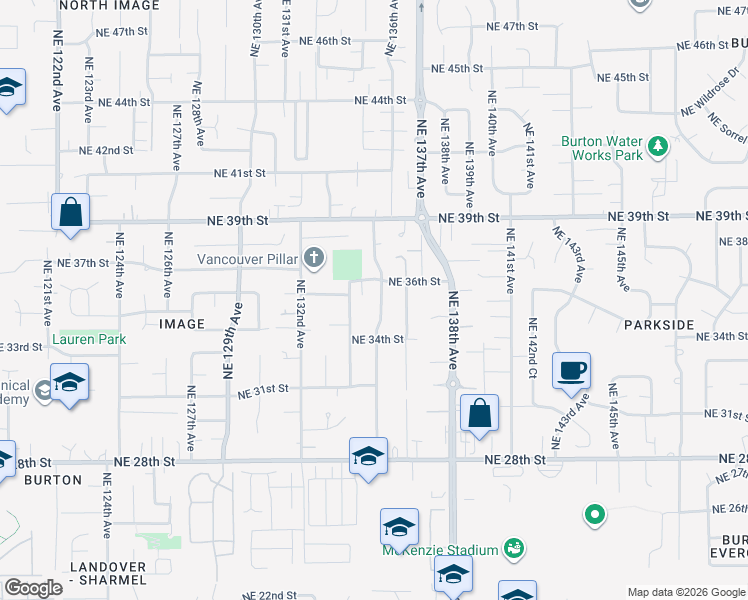 map of restaurants, bars, coffee shops, grocery stores, and more near 3513 Northeast 135th Avenue in Vancouver