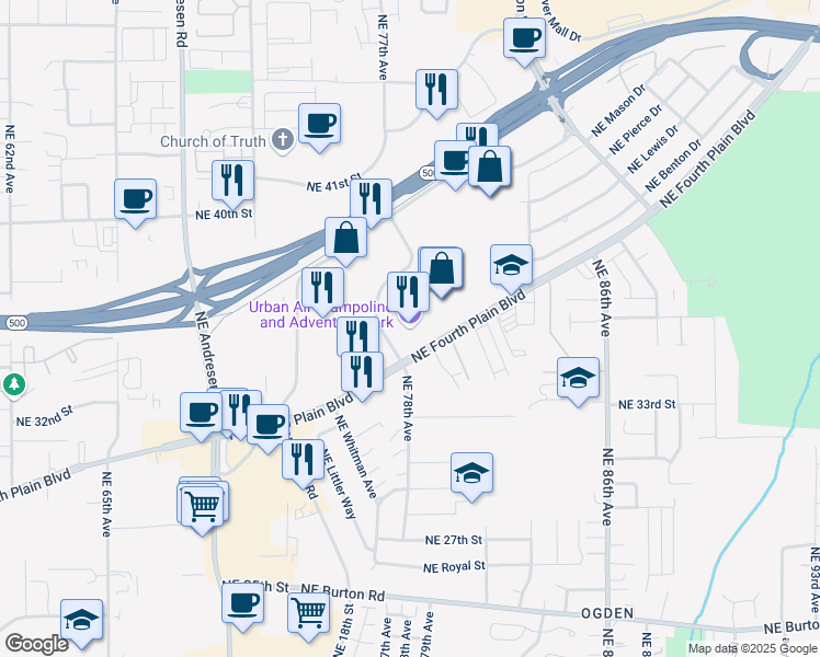 map of restaurants, bars, coffee shops, grocery stores, and more near 7809 Northeast Vancouver Plaza Drive in Vancouver