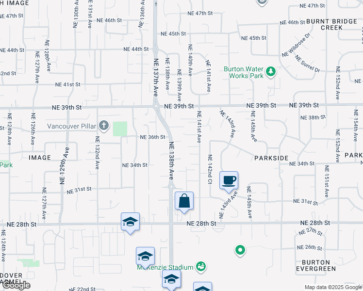 map of restaurants, bars, coffee shops, grocery stores, and more near 13805 Northeast 35th Circle in Vancouver