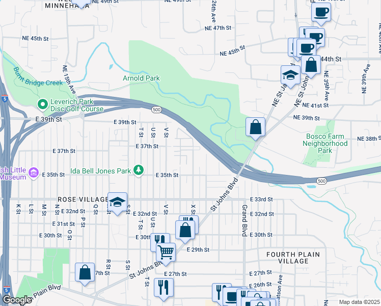 map of restaurants, bars, coffee shops, grocery stores, and more near 6 X Street in Vancouver