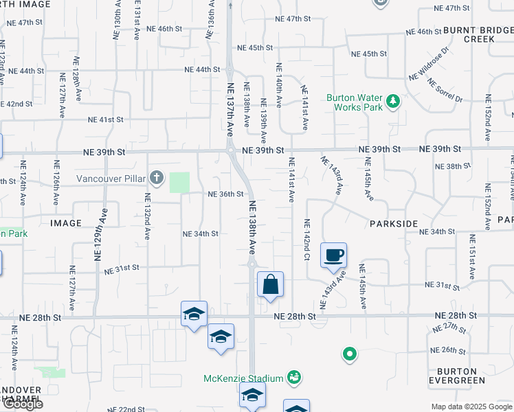 map of restaurants, bars, coffee shops, grocery stores, and more near 13805 Northeast 35th Circle in Vancouver