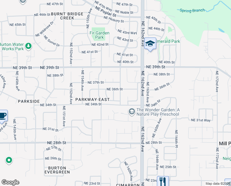 map of restaurants, bars, coffee shops, grocery stores, and more near 3520 Northeast 159th Avenue in Vancouver