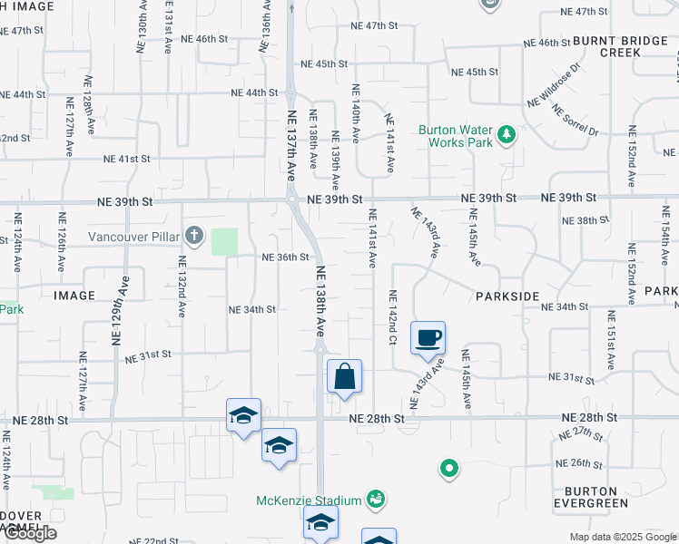 map of restaurants, bars, coffee shops, grocery stores, and more near 13805 Northeast 35th Circle in Vancouver