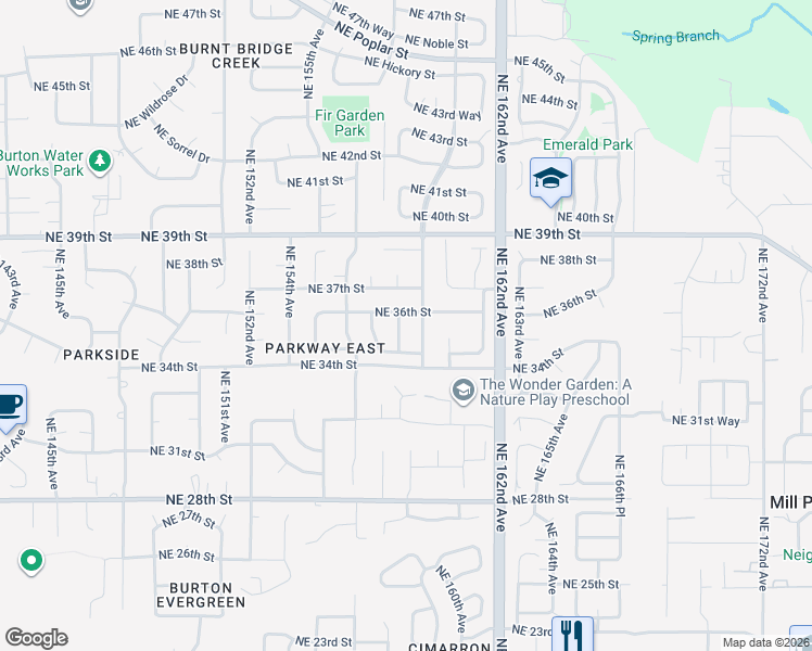 map of restaurants, bars, coffee shops, grocery stores, and more near 3520 Northeast 159th Avenue in Vancouver