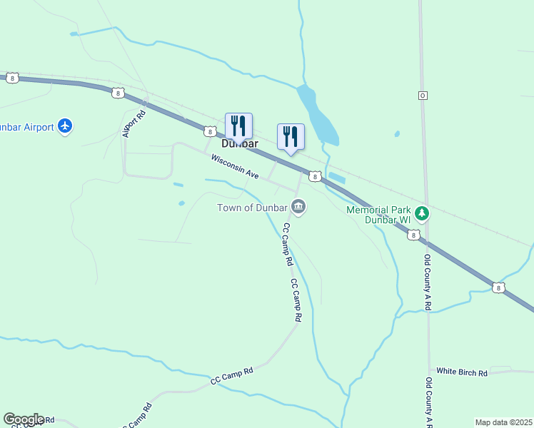 map of restaurants, bars, coffee shops, grocery stores, and more near N18937 CC Camp Road in Dunbar
