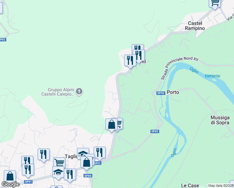 map of restaurants, bars, coffee shops, grocery stores, and more near 19 Via Carletti in Castelli Calepio