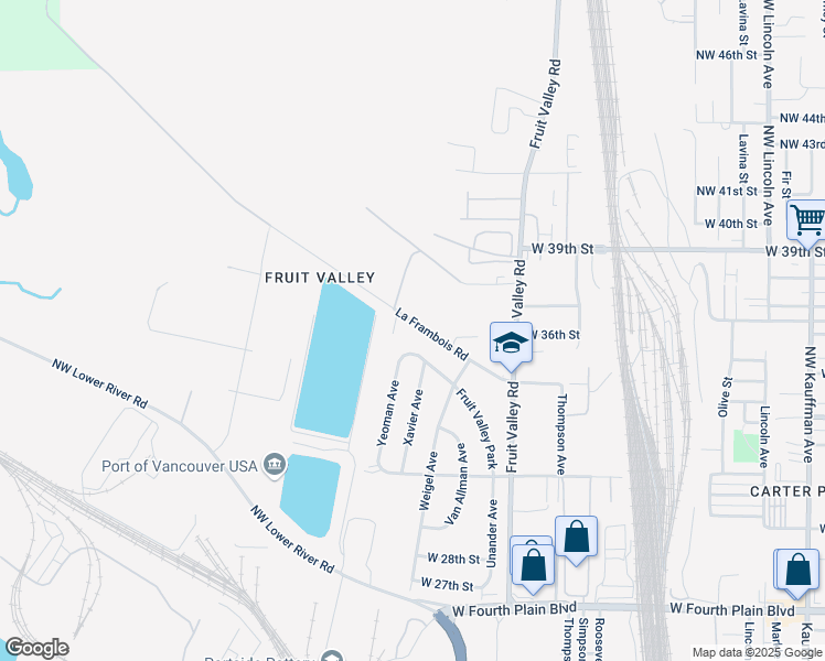 map of restaurants, bars, coffee shops, grocery stores, and more near 2413 La Frambois Road in Vancouver