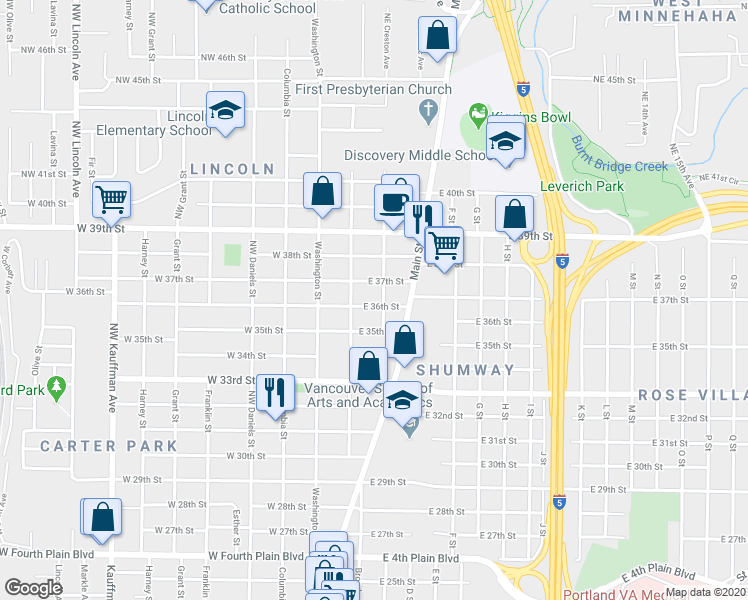 map of restaurants, bars, coffee shops, grocery stores, and more near 110 East 36th Street in Vancouver