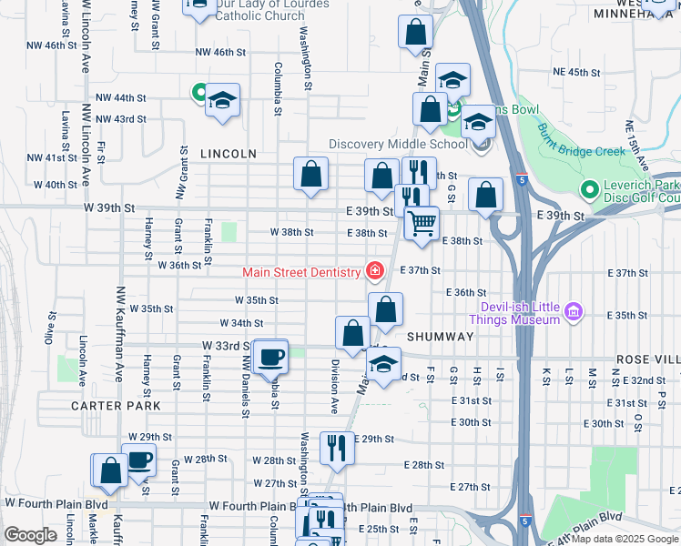 map of restaurants, bars, coffee shops, grocery stores, and more near 110 East 36th Street in Vancouver
