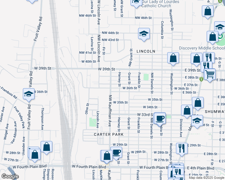 map of restaurants, bars, coffee shops, grocery stores, and more near 916 West 36th Street in Vancouver