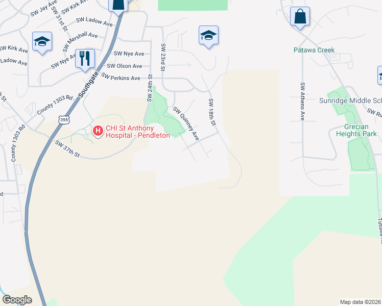 map of restaurants, bars, coffee shops, grocery stores, and more near 1885 Southwest Runnion Lane in Pendleton
