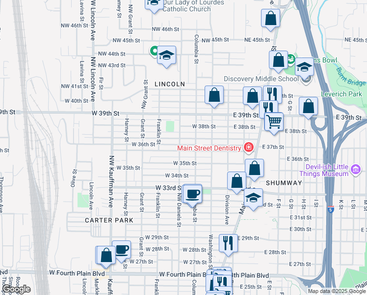 map of restaurants, bars, coffee shops, grocery stores, and more near 324 West 36th Street in Vancouver