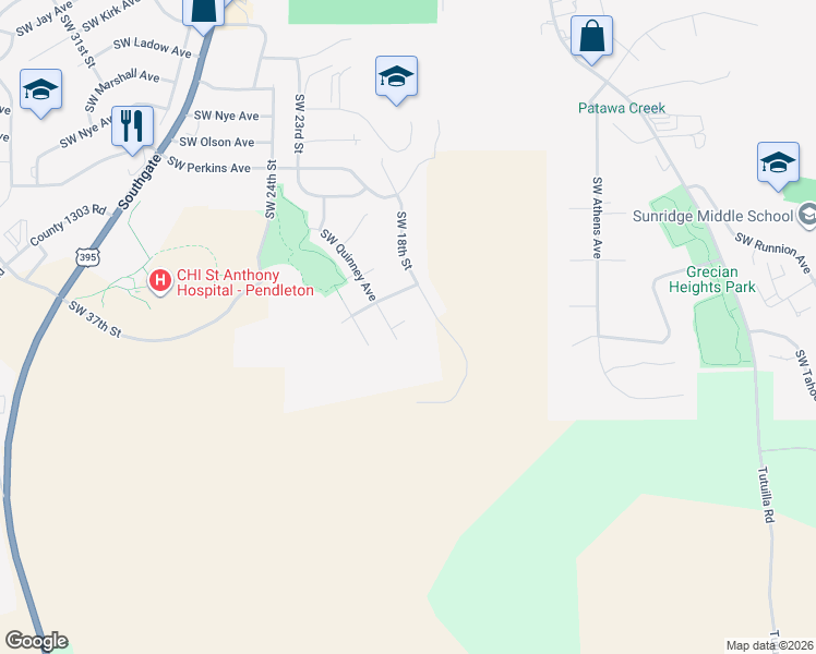 map of restaurants, bars, coffee shops, grocery stores, and more near 1880 Southwest Quinney Court in Pendleton