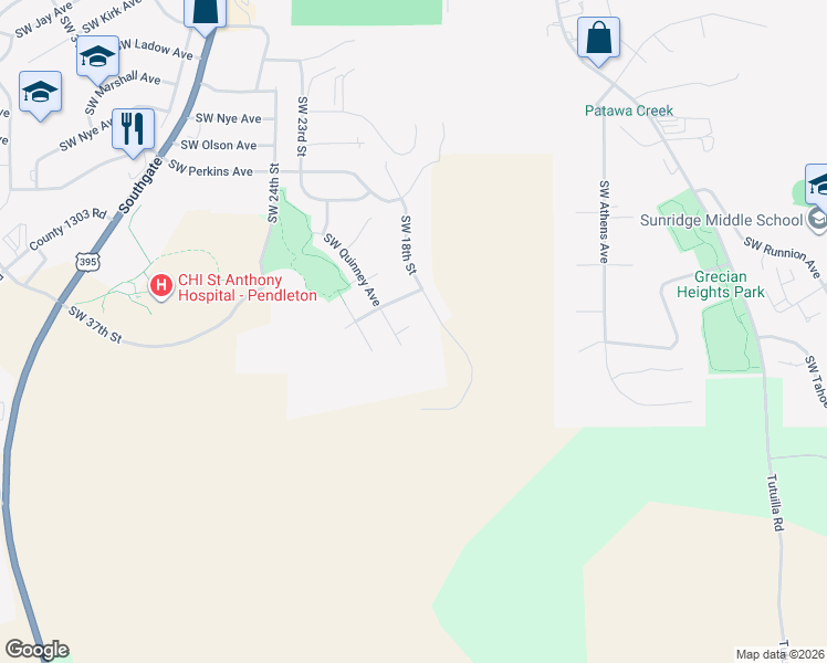 map of restaurants, bars, coffee shops, grocery stores, and more near 1880 Southwest Quinney Court in Pendleton