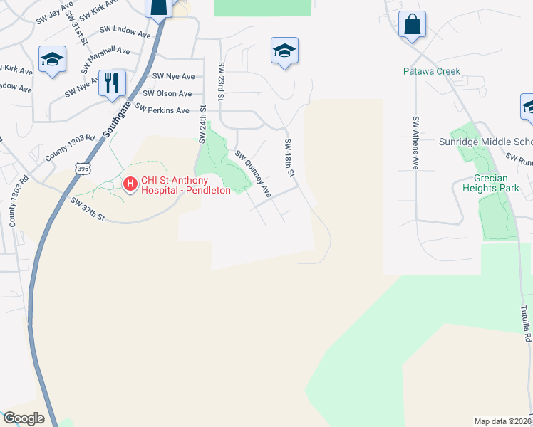 map of restaurants, bars, coffee shops, grocery stores, and more near 1885 Southwest Runnion Lane in Pendleton
