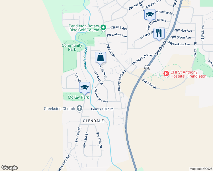 map of restaurants, bars, coffee shops, grocery stores, and more near 1516 Southwest 41st Street in Pendleton