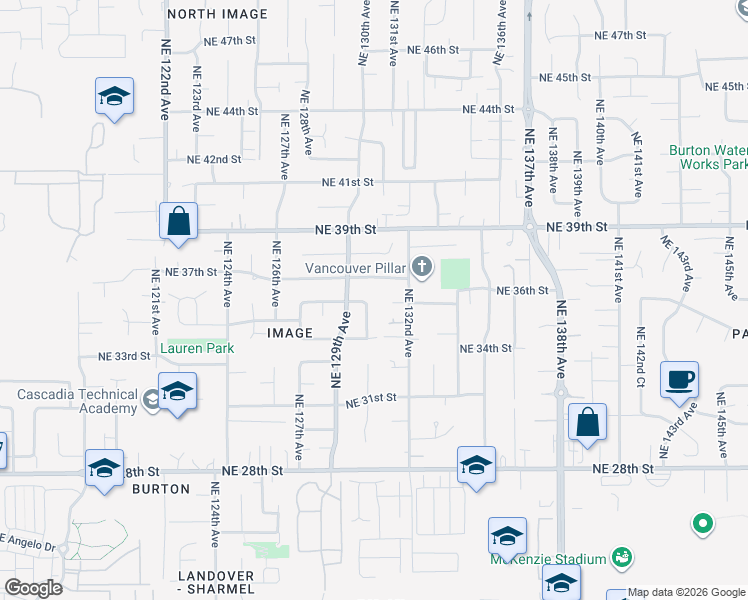 map of restaurants, bars, coffee shops, grocery stores, and more near 13110 Northeast 36th Circle in Vancouver