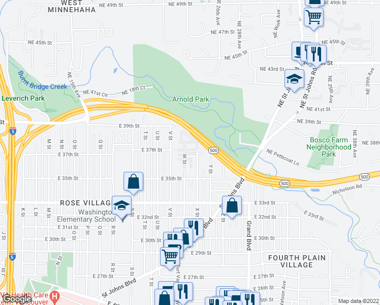 map of restaurants, bars, coffee shops, grocery stores, and more near 6 X Street in Vancouver